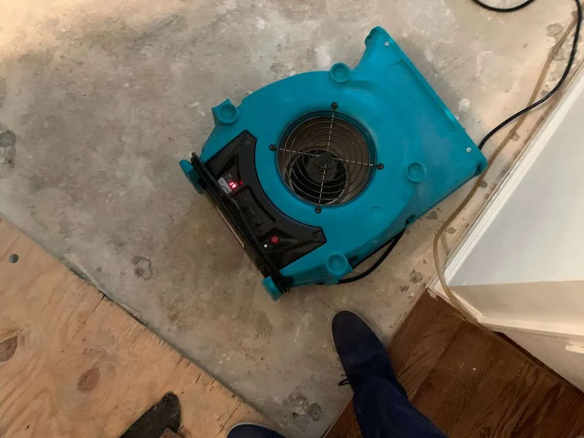 Air mover drying subfloor during Leak Detection & Repair in Helotes